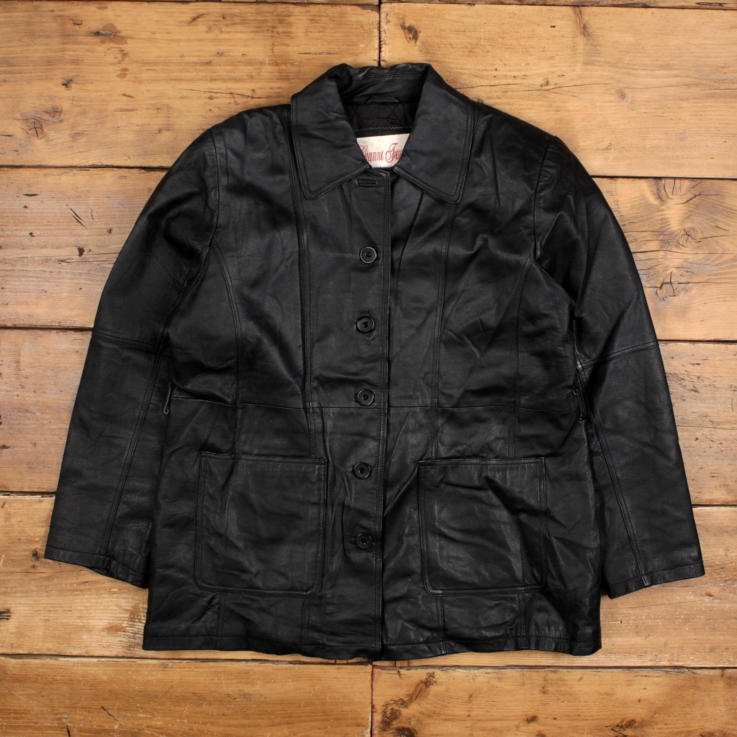 Vintage Gianni Ferrara Leather Jacket 90s Black XL Womens Dad