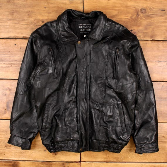 Vintage Navarre Leather Jacket L 90s Patchwork Bomber Black - Etsy