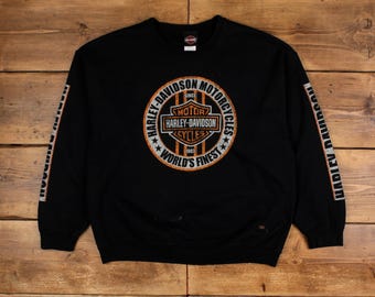 Vintage 90s Harley Davidson Sweatshirt Fire Burning Sleeve