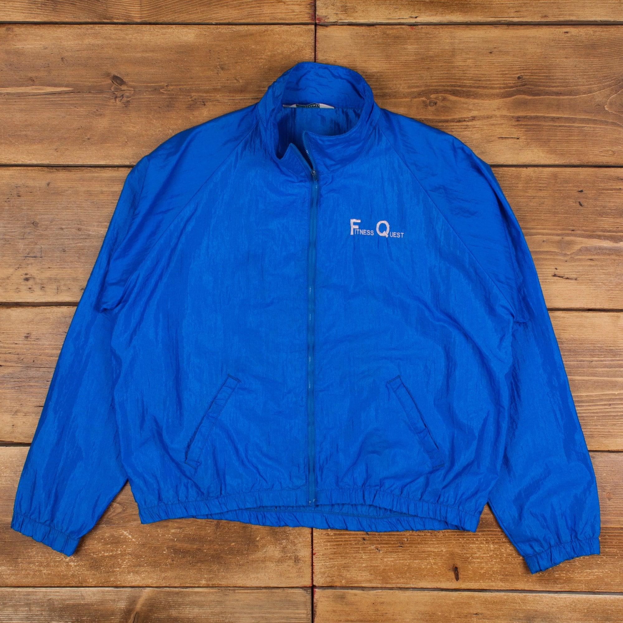 Vintage Augusta Windbreaker Jacket L 80s Track USA Made Blue Zip
