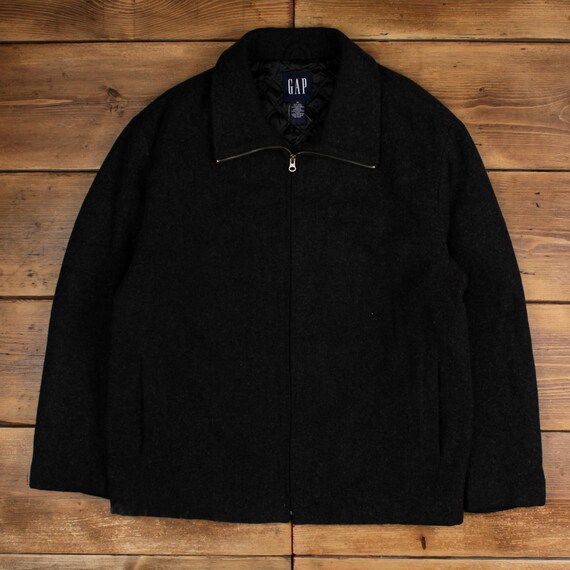 GAP Wool Jacket XL Mens 00s Grey Black Chore Full Zip Casual