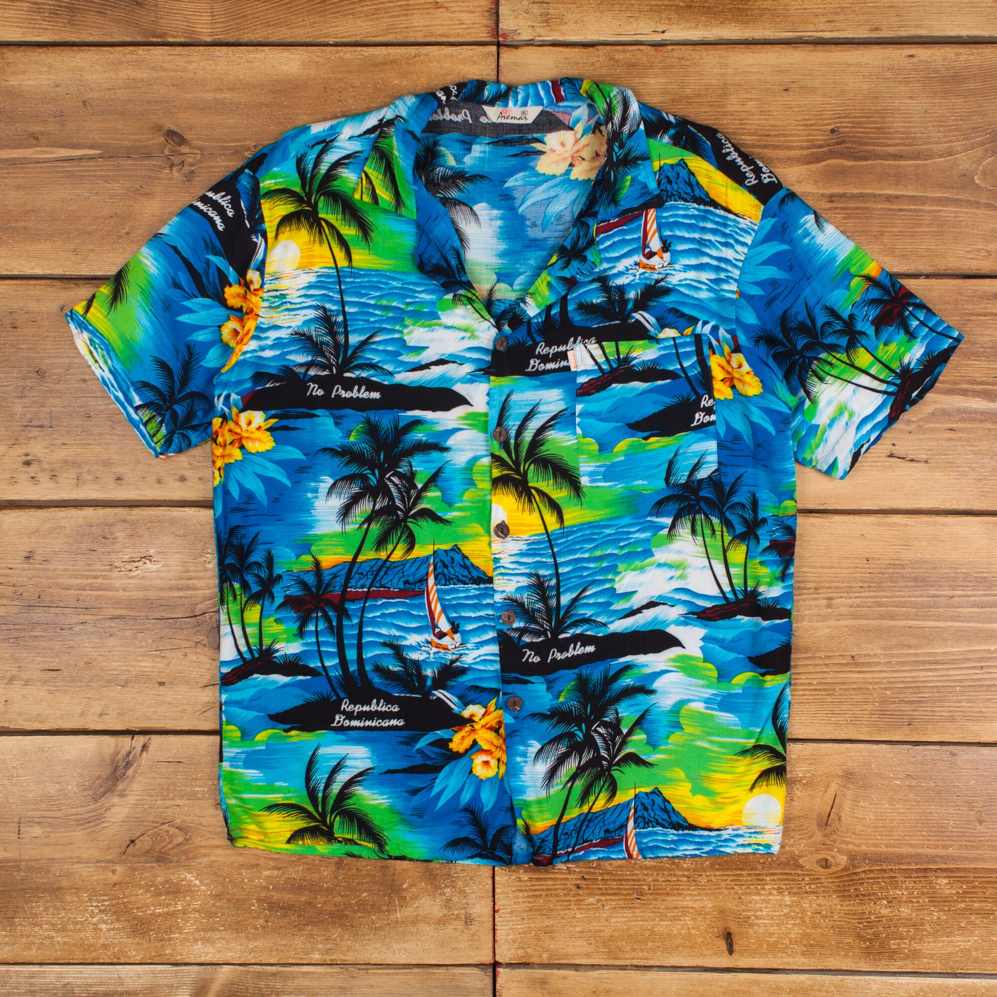 Vintage Anemar Hawaiian Shirt Button XL Mens Short Sleeve Blue Floral
