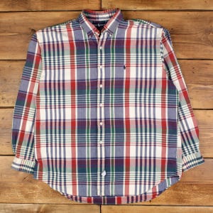 Vintage Ralph Lauren Plaid Shirt Button 2XL Madras Check Polo Mens Long Sleeve