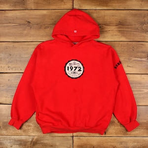 Vintage Graphic Hoodie XL Slim 90s Hooded Red Roundneck Pullover Jumper
