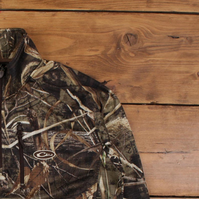 Drake Softshell Fleece L Mens Green Waterfowl Camo 1/4 Zip Hunting Performance image 5