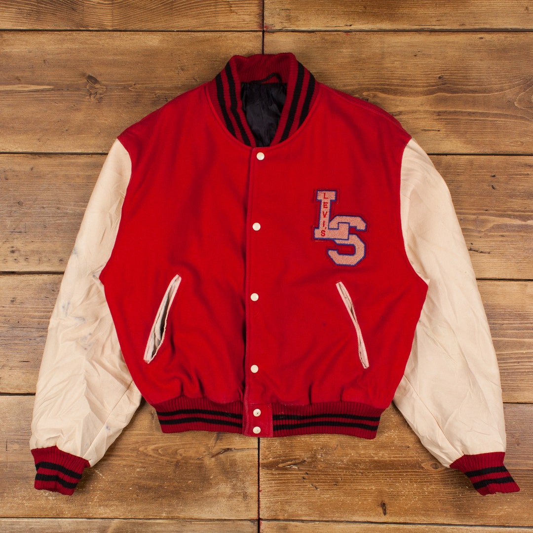 Vintage Levi's Varsity Jacket L Bomber Red Snap Etsy