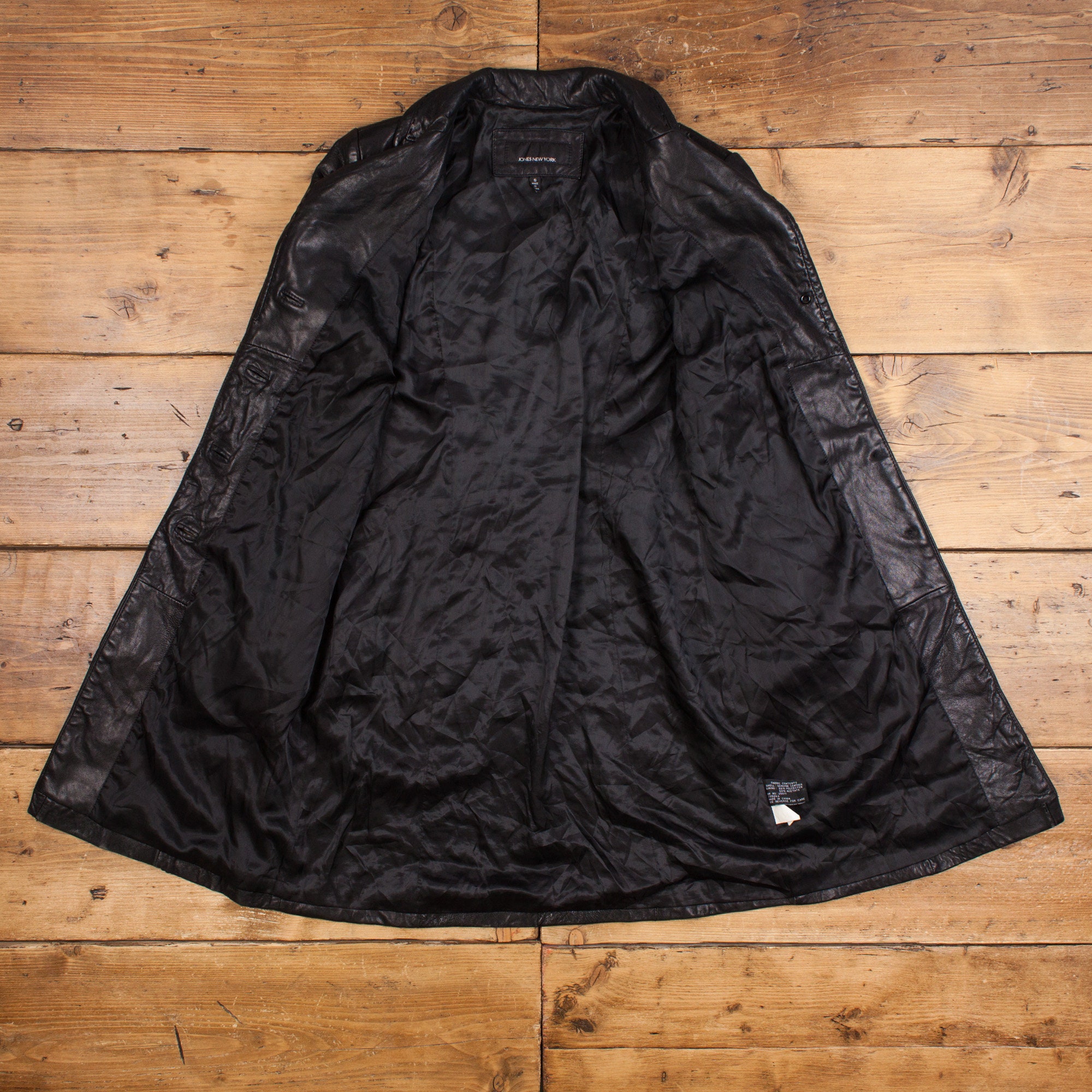 Vintage Jones New York Leather Jacket S 90s Stitching Trench