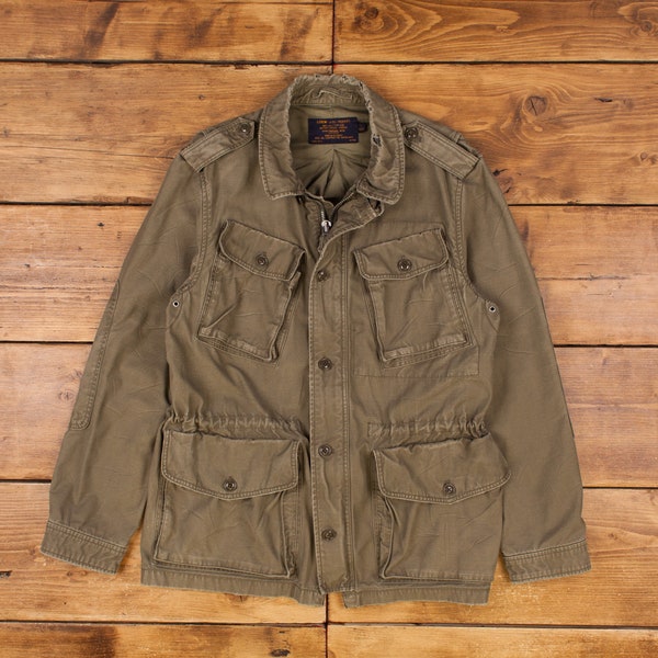 Vintage J Crew Military Jacket L Field Army Green Button Zip