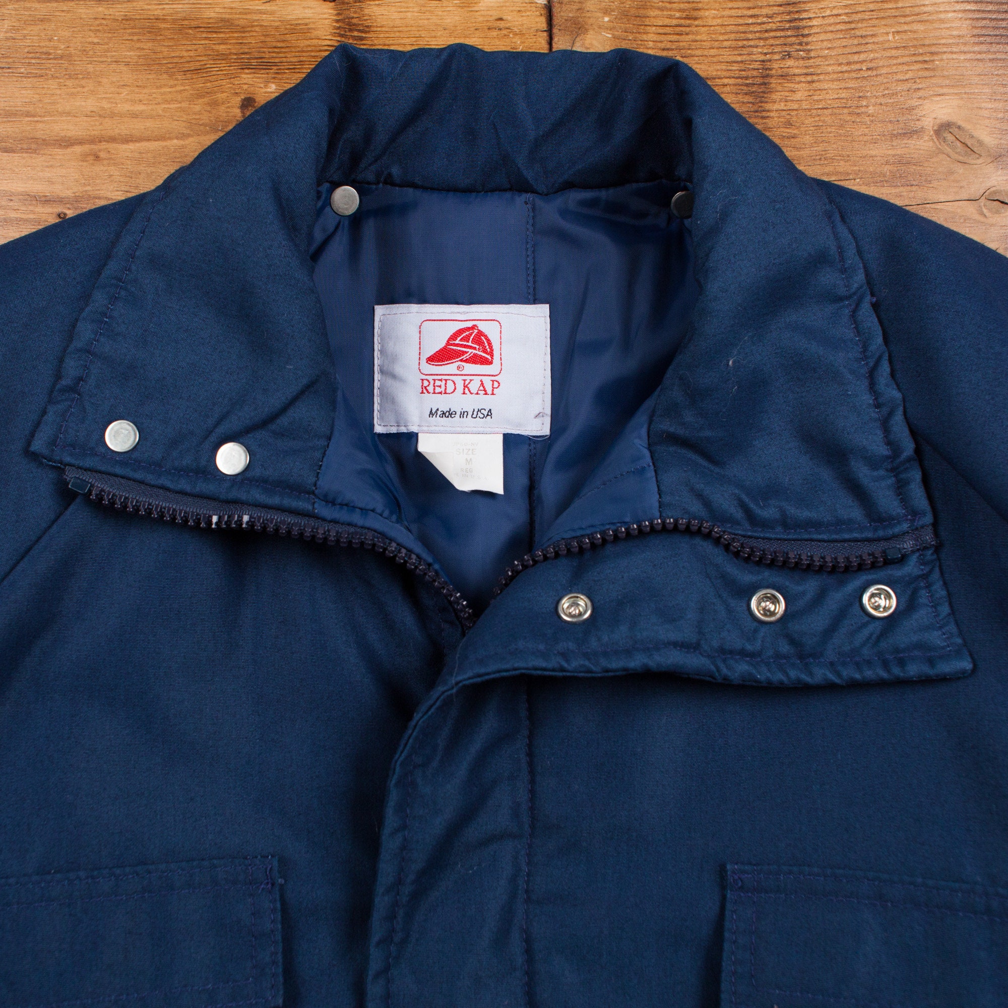 ジャケット・アウター RED KAP WORK JACKET USA 80s Vintage Red Kap Workwear Jacket M 80s USA Made Blue Zip Snap