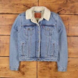 Vintage Levi&#39;s Trucker Jacket XS Sherpa Lined Blue Womens