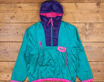 Columbia Windbreaker Y2K Pink Color Block Zip up Jacket Turquoise