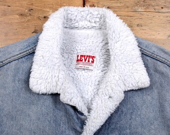 Vintage Levi's Denim Jacket L 80s Trucker Acid Wash Sherpa Lined