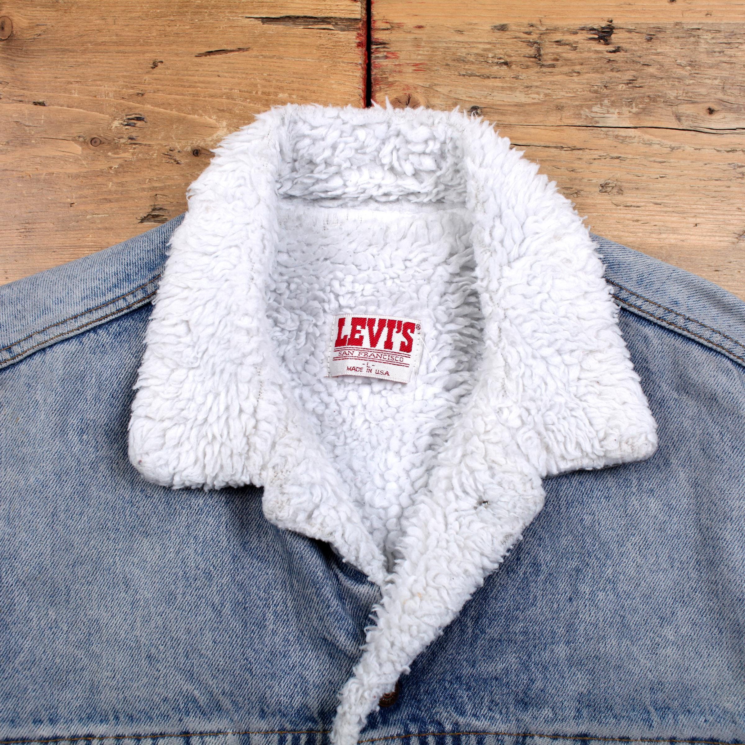 Vintage Levi's Denim Jacket L 80s Trucker Acid Wash Sherpa Lined