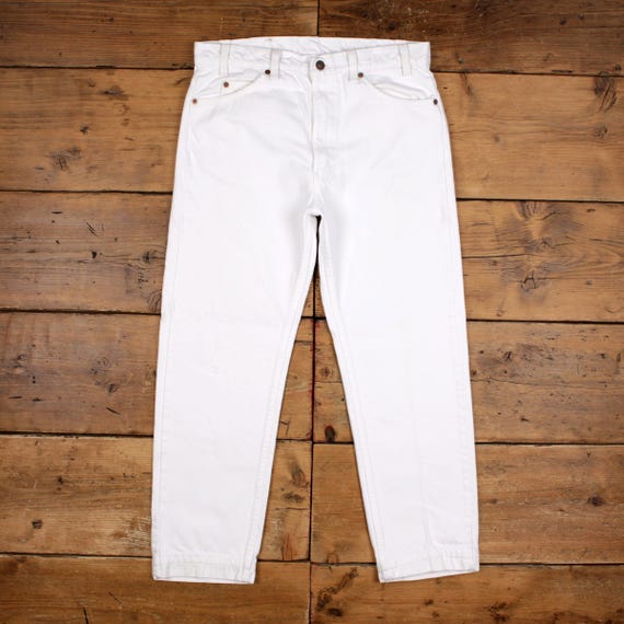 Vintage Levis Jeans 34x28 90s White Relaxed Mid Rise Orange Tab Denim