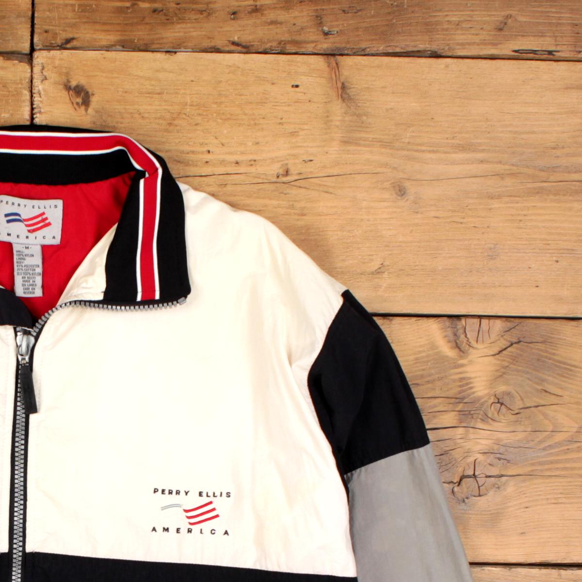 Vintage Perry Ellis Windbreaker Jacket M 90s Colour Block Black - Etsy
