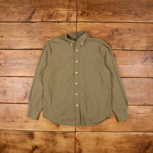 Vintage Eddie Bauer Plaid Shirt Button M Mens Long Sleeve Green Solid