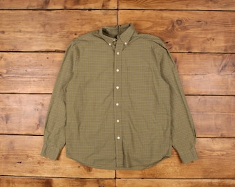 Chemise Eddie Bauer Flanelle Homme – Manches Longues, Vert à Carreaux, Taille XLT