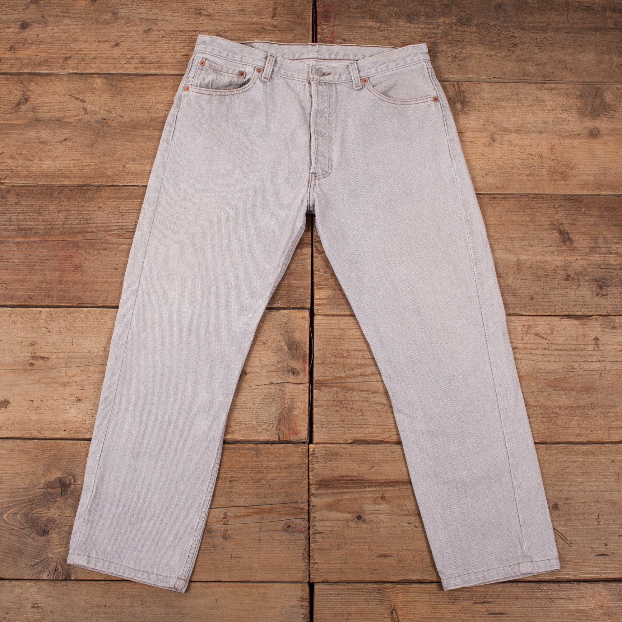 Image of Mens Vintage 90S Levis 501 Light Grey Denim Jeans Usa Made 36" X 28" R17369