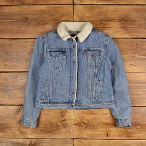 Vintage Levi&#39;s Workwear Jacke XL Sherpa Denim Blau Damen
