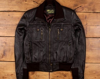 Chaqueta bomber vintage Haine Piele, talla M, color marrón, para mujer, de piel sintética.