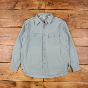 Vintage L.L.Bean Chamois Shirt Button L 90s Mens Long Sleeve Green Solid