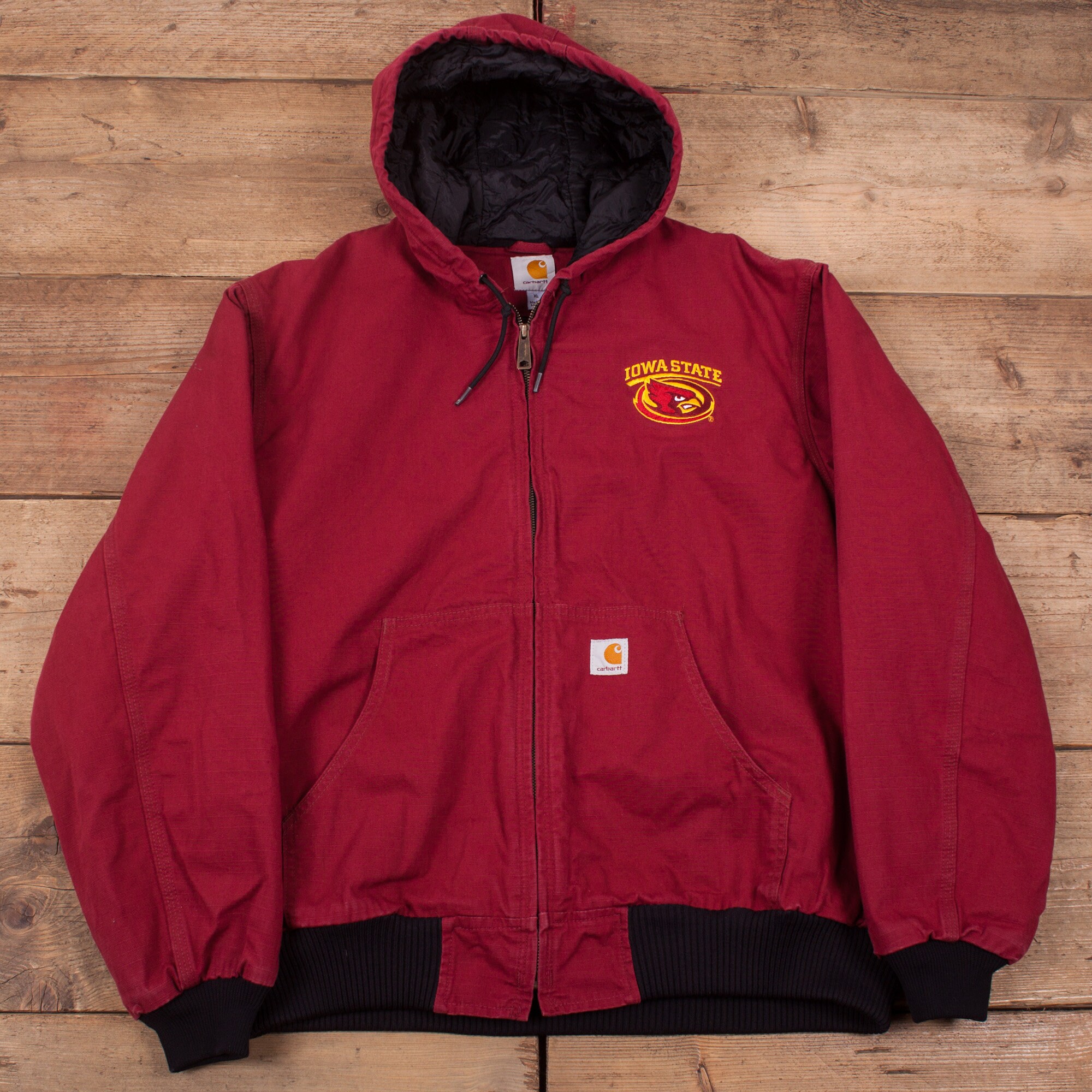 Image of Mens Vintage 90S Carhartt Red Over Coat Hooded Workwear Jacket Xl 46" R19177