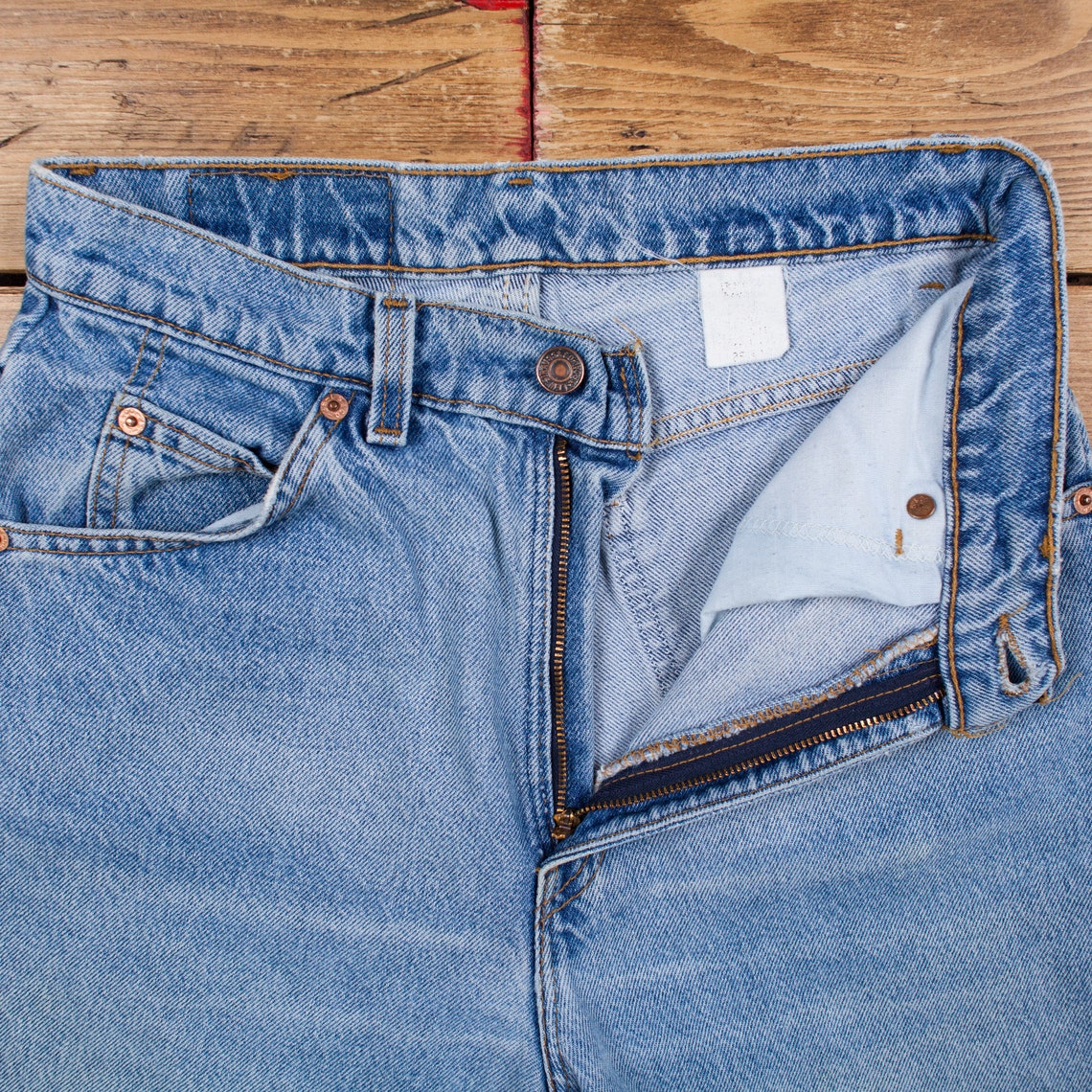 Vintage Levis Jeans 27 x 29 90s Stonewash Tapered Blue Womens Orange Tab Denim, foto 4 di 5