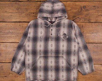 Sweat à capuche logo rouillé vintage M 90s Plaid check col rond à capuche homme beige