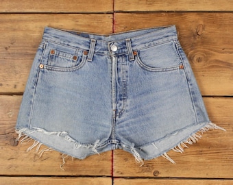 Vintage Levi's denim short 27 Levis 501 Jorts dames met onafgewerkte zoom, stonewash blauw