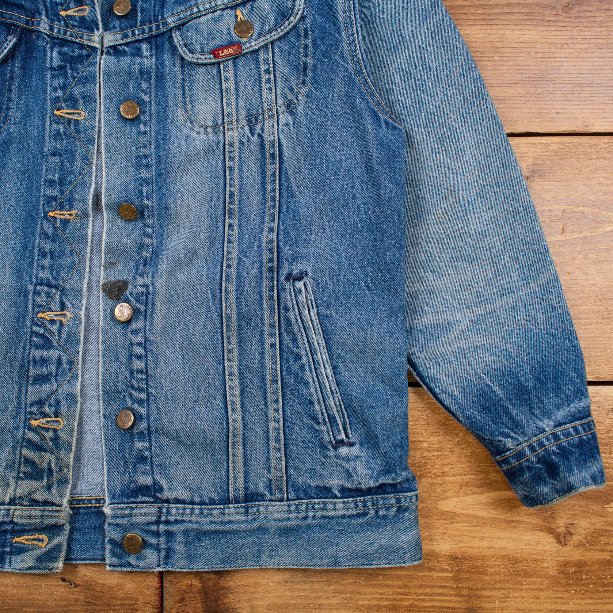 Vintage Lee Denim Jacket L USA Made 80s Stonewash Trucker