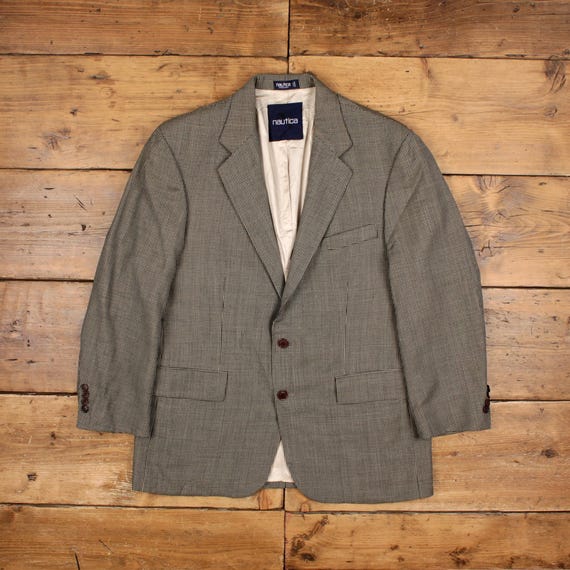 Vintage Nautica Blazer Jacket M 90s Blazer Houndstooth USA Made Grey