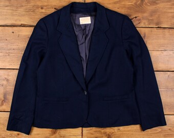 Vintage Pendleton Blazer Jacket L 80s 14 USA Made Blue Womens