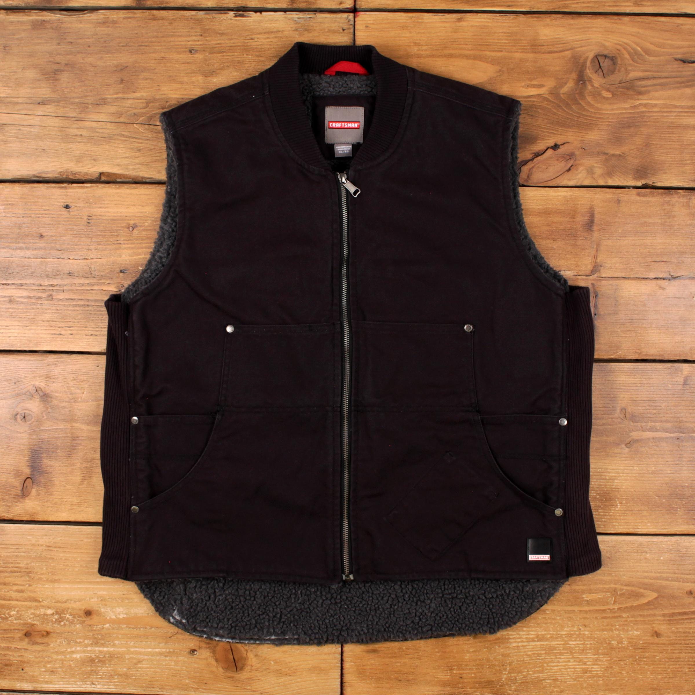 Craftsman Canvas Vest XL Mens 00s Black Sherpa Lined Chore Utility