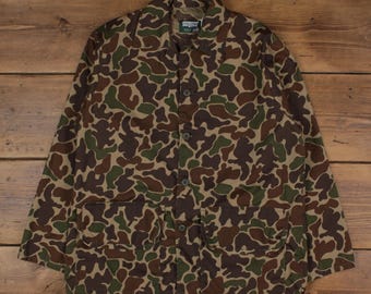 Vintage Saftbak Duck Hunting Camo Shirt Jacket Green Brown XL