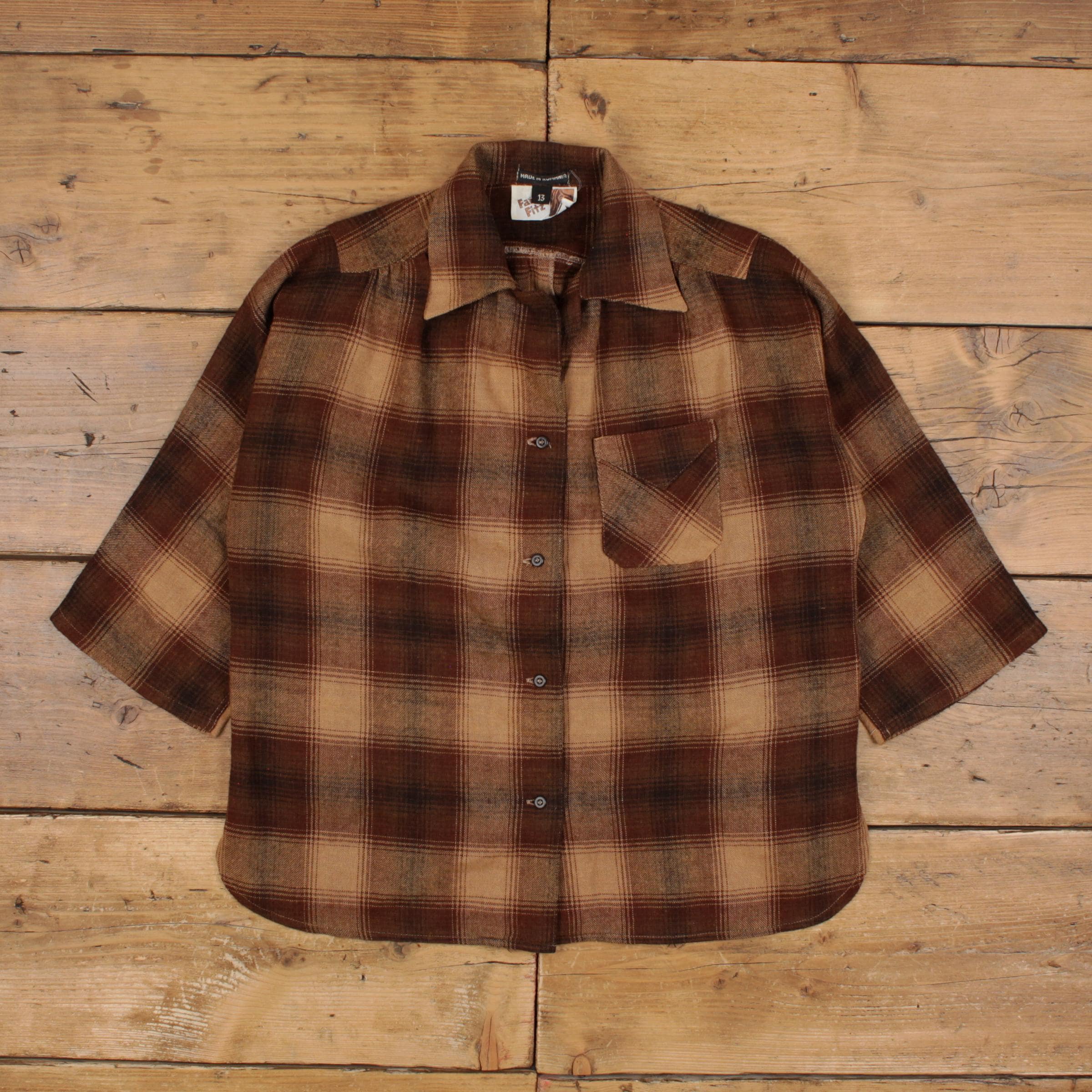 Vintage Fanny Fitz Wool Shirt Button M 80s Plaid Bat Wing Womens 3