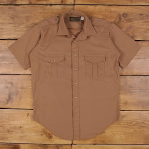 Vintage Eddie Bauer Casual Shirt Button M USA Made 80s Mens Short Sleeve Brown
