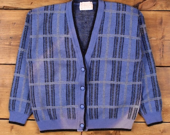 Vintage Pendleton Strickjacke M 80er Jahre Karo USA Made Karo Damen V-Ausschnitt Wolle Blau