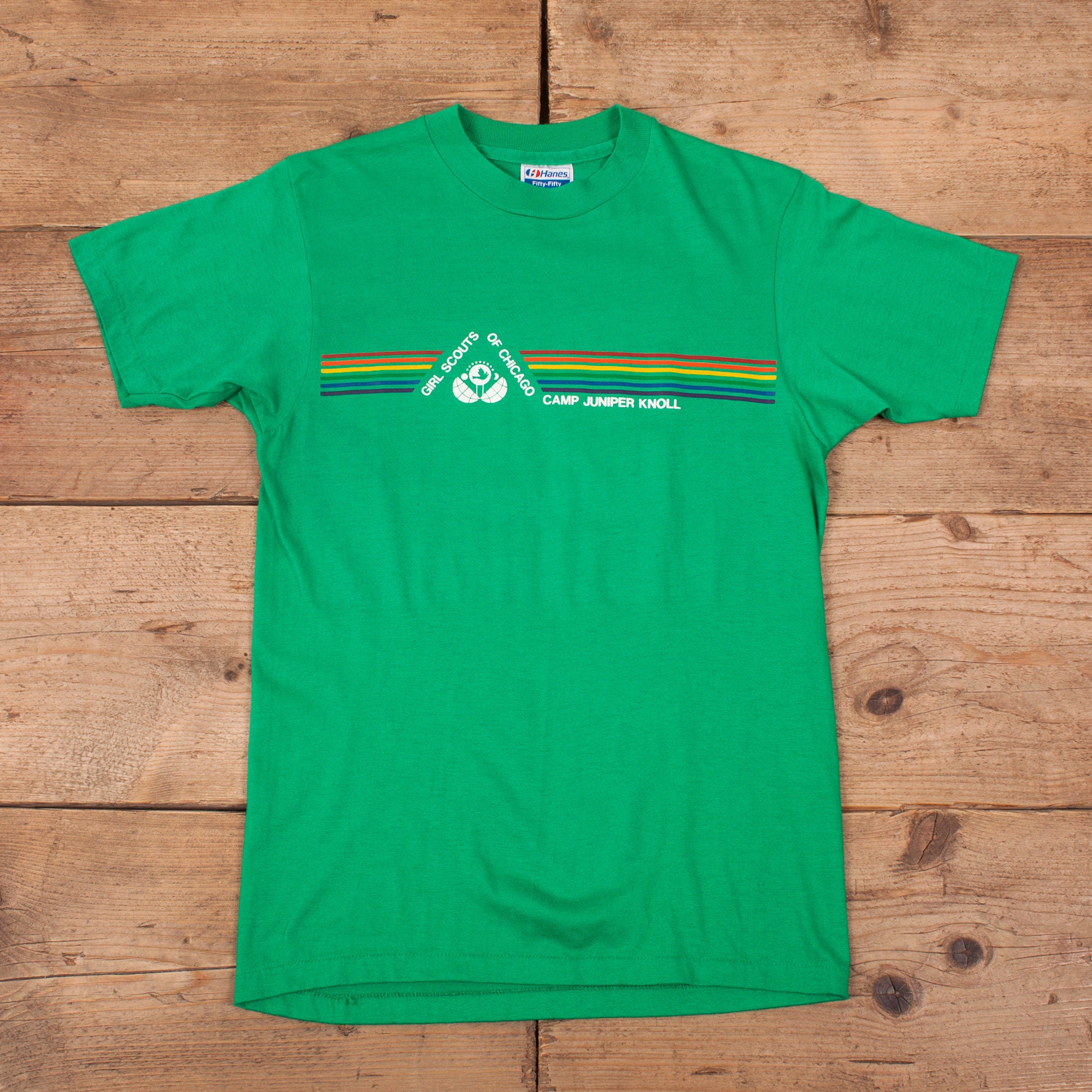 Image of Mens Vintage 80S Usa Made Green Single Stitch Graphic Print T-Shirt S 34" R18353