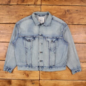 Vintage Levi's Denim Jacket L Trucker Blue Tab Big E Made & Crafted Blue