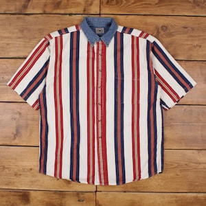 Vintage Halifax Outfitters Check Shirt Button L Mens Short Sleeve Red Striped