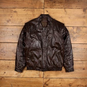 Vintage Warm Leather Wear Veste en cuir S 80s Bomber Marron