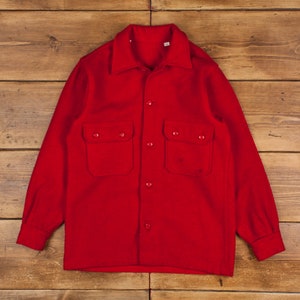 Vintage Wool Jacket M 50s BSA Overshirt Red Womens Button