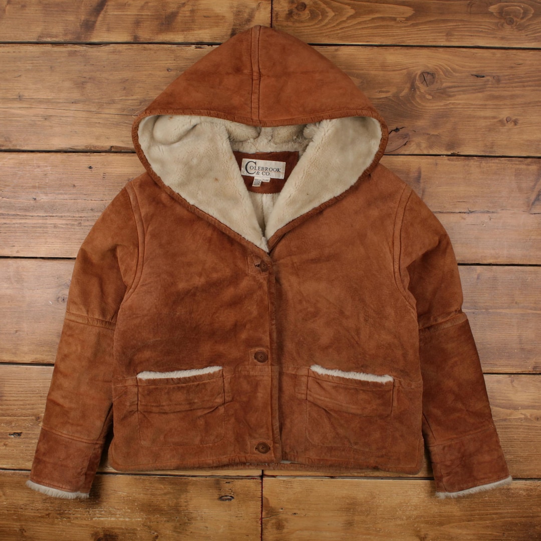 Vintage Colebrook & Co Suede Jacket L Womens 90s Beige Hooded Lined ...
