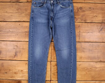 Levis 505 jeans 36 x 30 blauw, normaal recht stonewashed denim met rode tabs