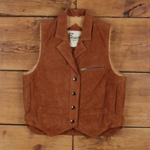 Bermans Suede Western Vest 10 Dam Brun Shearling Ranch Väst