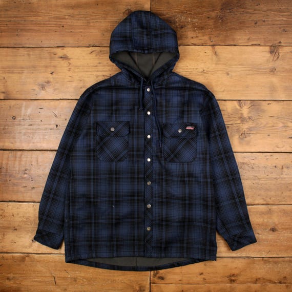 Dickies, Dickies Plaid Jacket XL Mens Blue Hoodie Heavyweight Utility Fleece Lined