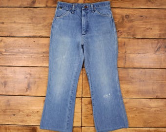 Vintage Wrangler Jeans Pants Trousers 32x27 80s Talon Zip Bootcut Unisex Blue