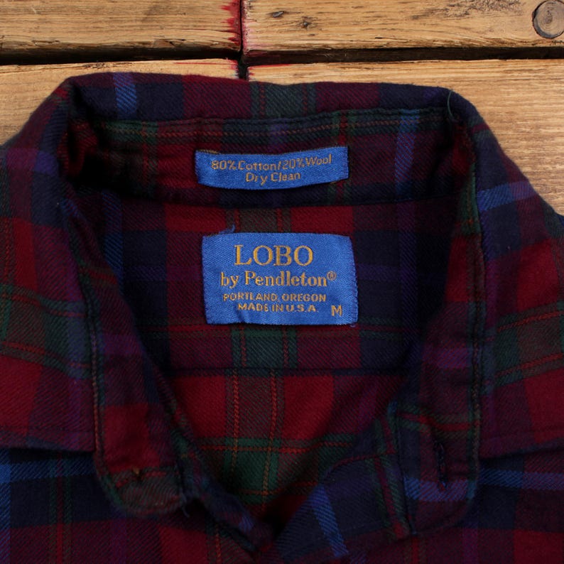 Lobo By Pendleton Flannel Shirt M Mens Cotton Wool Plaid Pocket Red USA Made image 3