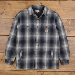 Vintage Carhartt Flanellhemd Snap M Fleece gefüttert Overshirt Herren Langarm