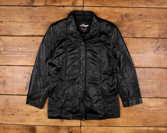Vintage Maxam Leather Jacket XL 90s Italian Mosaic Design Black